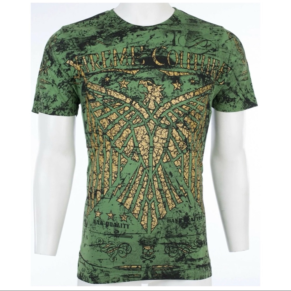 XTREME COUTURE by AFFLICTION Mens T-shirt Connect Eagle Wings Green S-3XL NWT - Picture 5 of 9